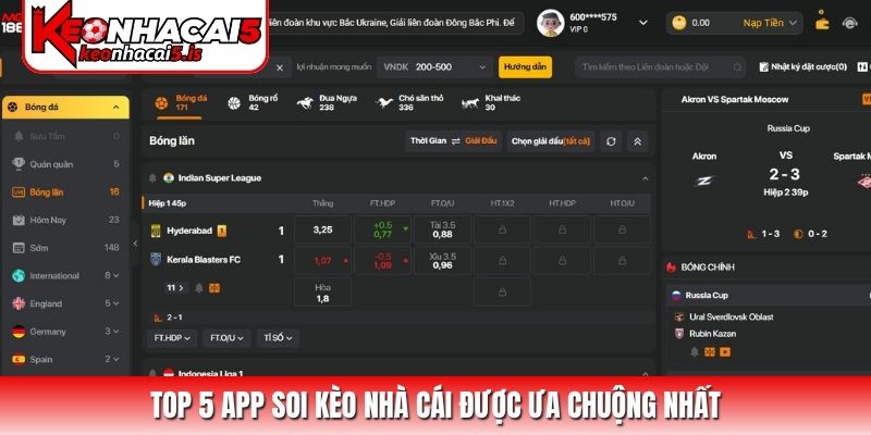 Top 5 app soi kèo nhà cái được ưa chuộng nhất